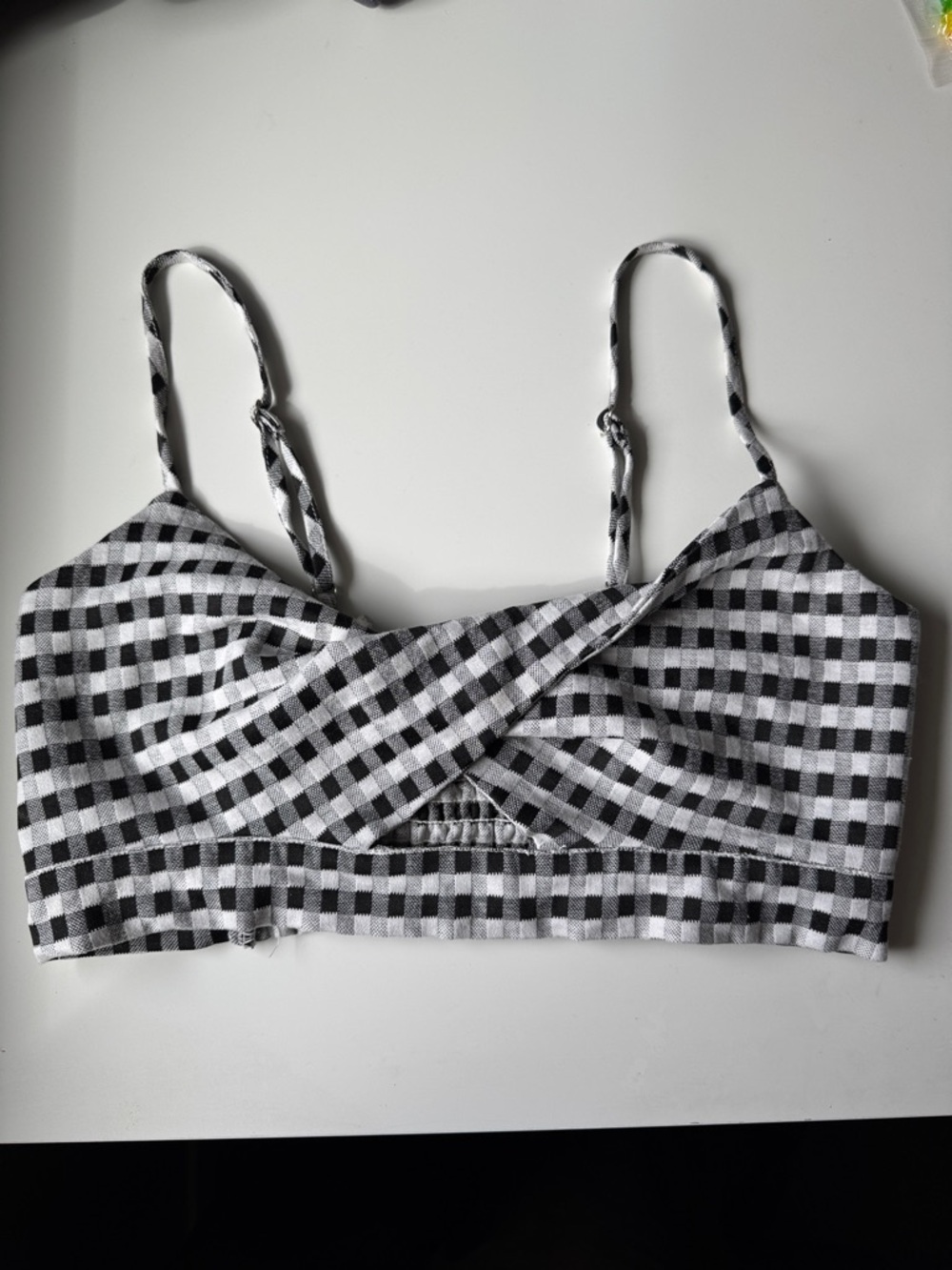 MINKPINK Black & White Gingham Wrap Crop Top